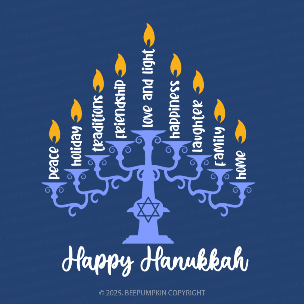 Happy Hanukkah Family Matching Blue Pajamas Beepumpkin