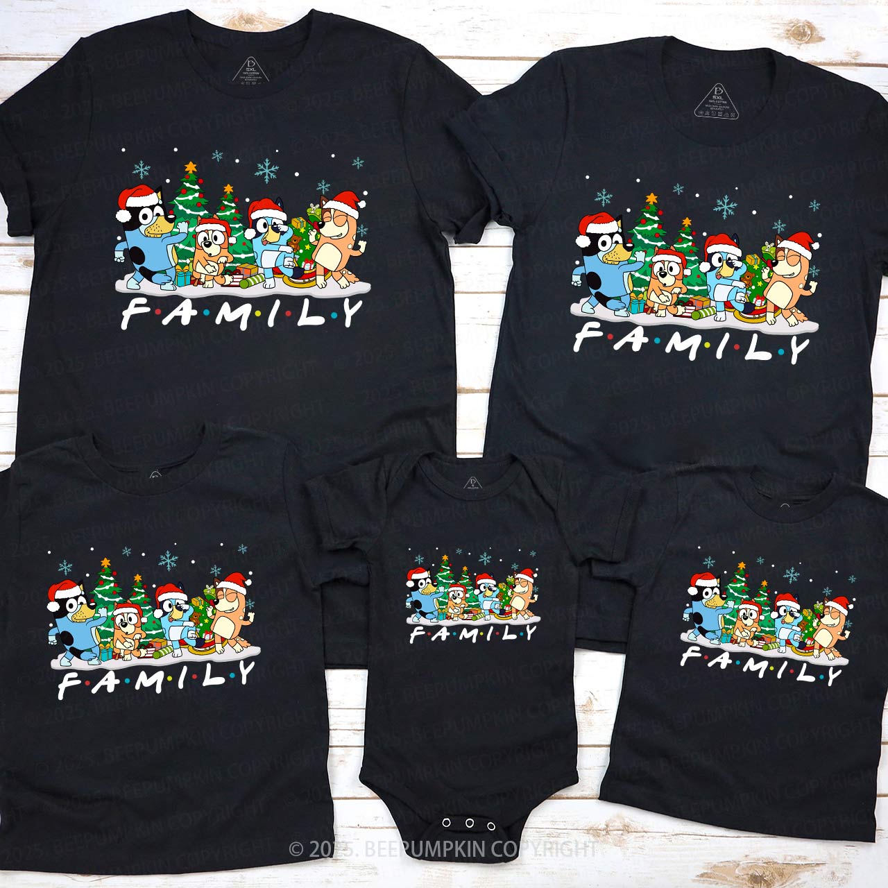 Snowflake Cartoon Dog Christmas Party Family Matching T-Shirts Beepumpkin