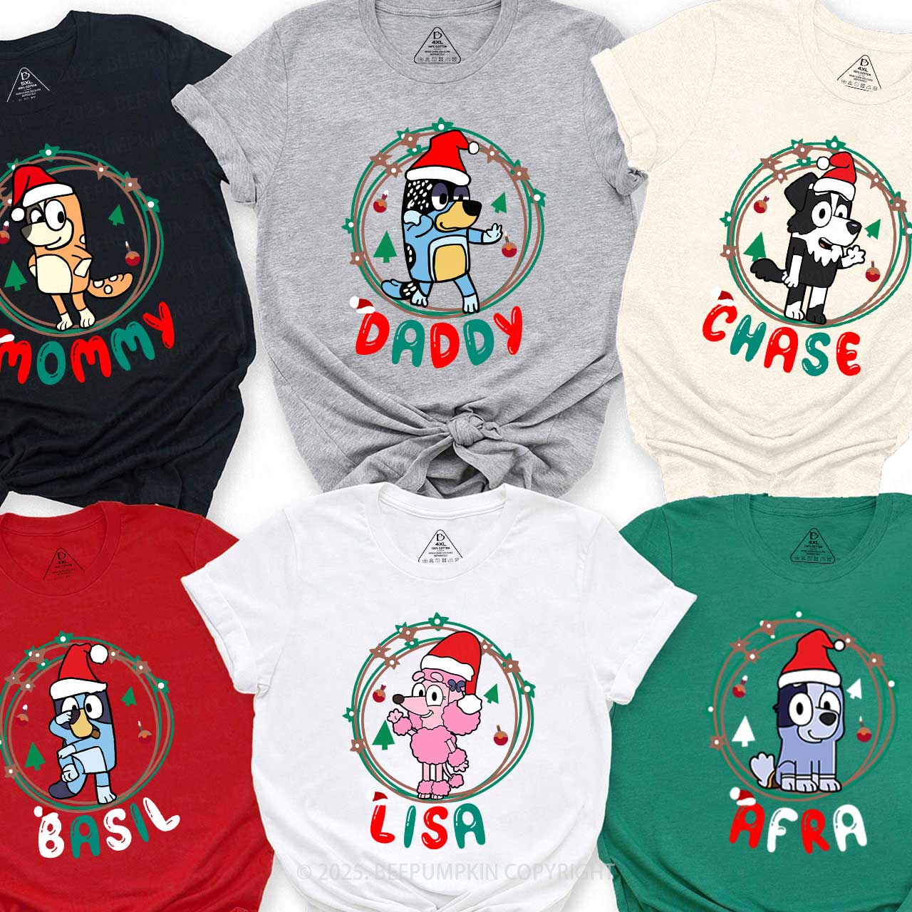 Cartoon Dog Light Ring Christmas Family Matching T-Shirts Beepumpkin.