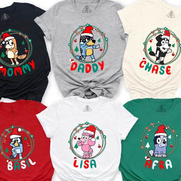 Cartoon Dog Light Ring Christmas Family Matching T-Shirts Beepumpkin.