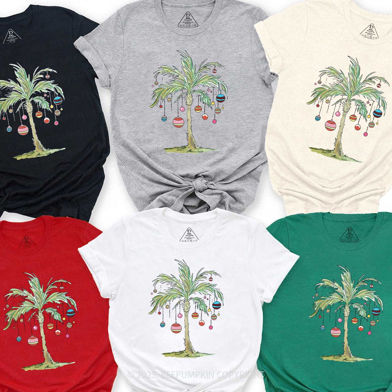 Palm Tree Holiday Tropical Christmas Family Matching T-Shirts