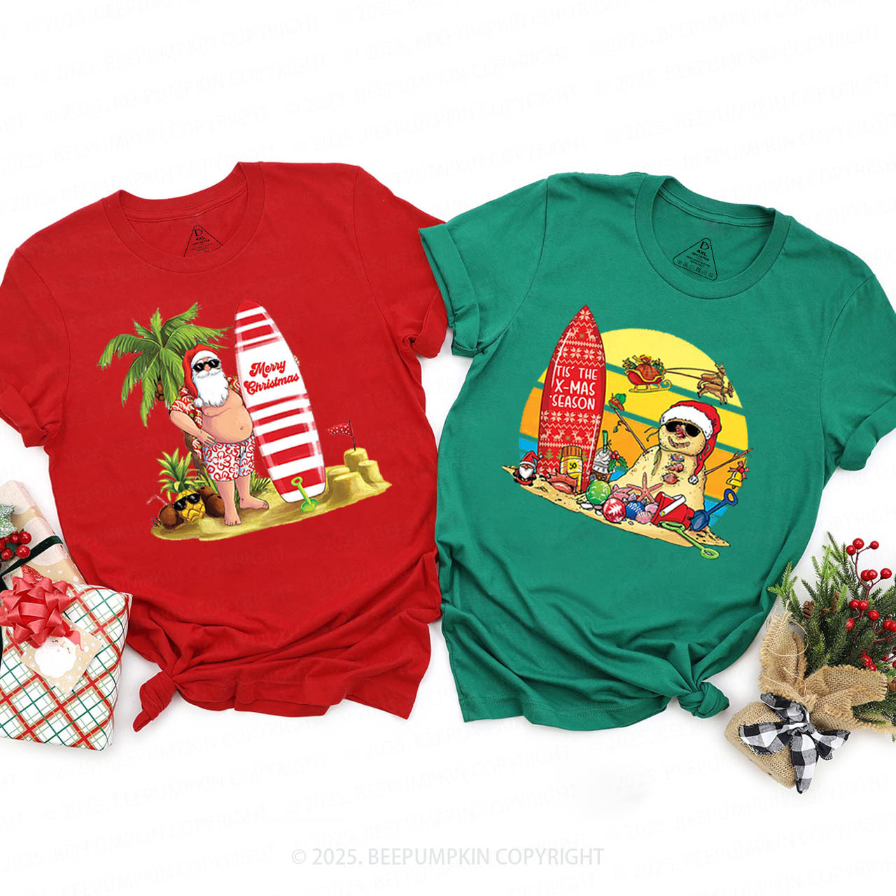Personalized Tropical Beach Christmas Family Matching T-Shirts Beepumpkin