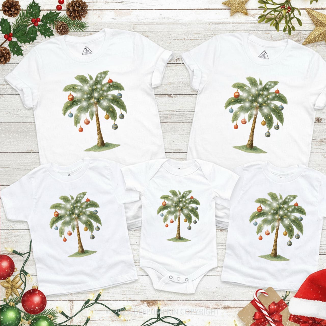 Christmas Palm Tree Family Matching T-Shirts Beepumpkin
