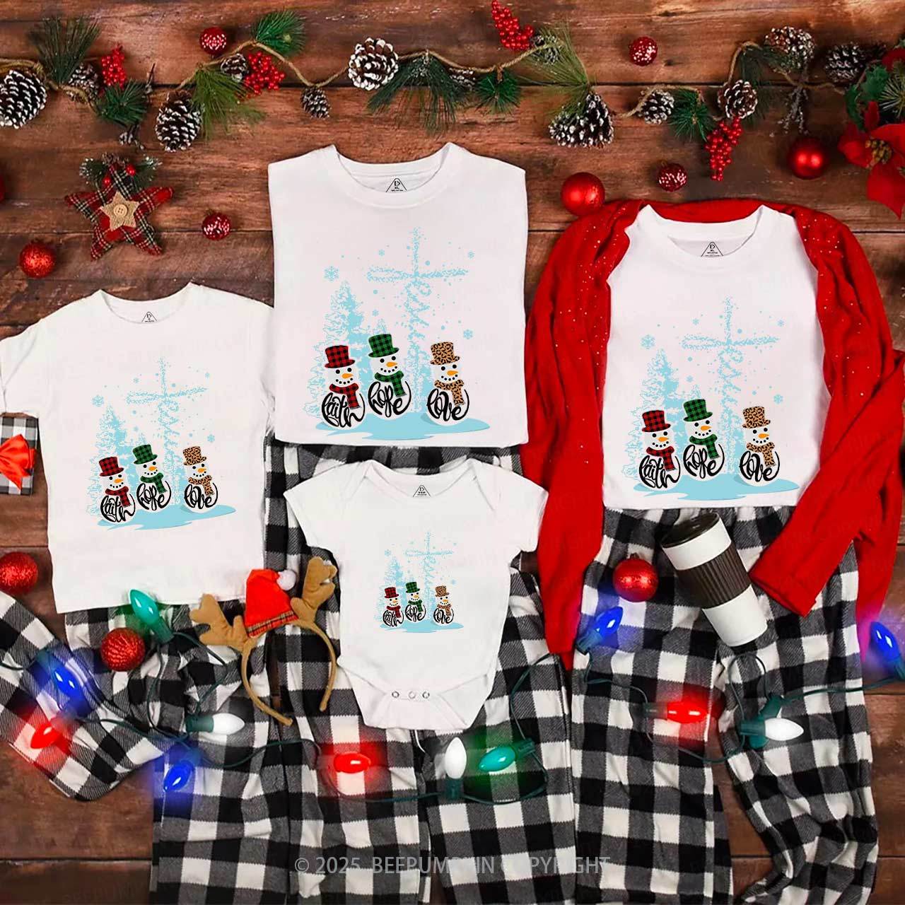 Faith Hope Love Snowmen Christmas Family Matching T-Shirts Beepumpkin