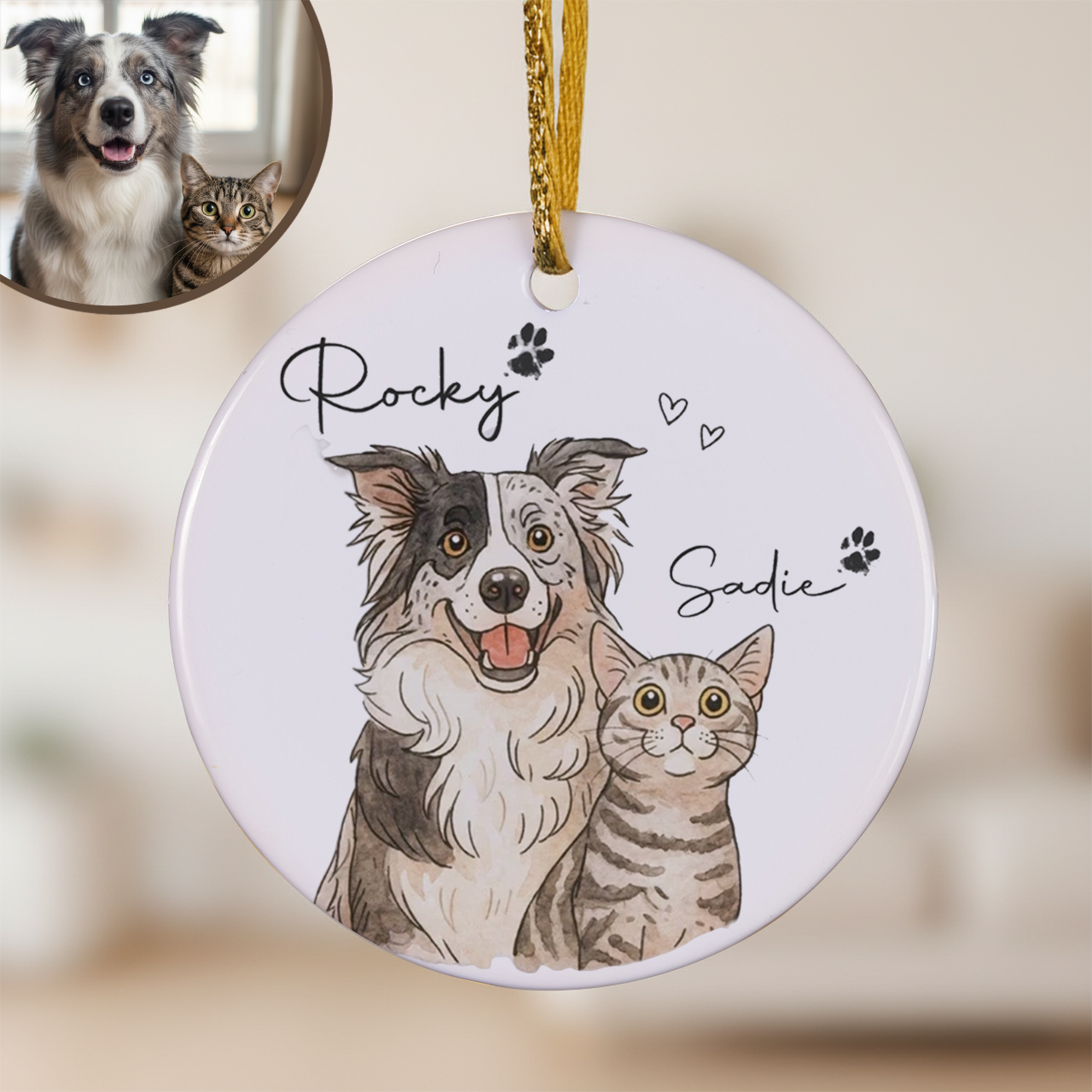Personalized Watercolor Pet Photo Ornament Beepumpkin