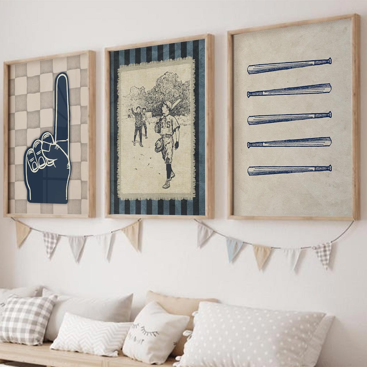 Set Of 6 Retro Ballpark Digital Nursery Wall Art