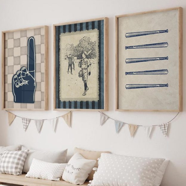 Set Of 6 Retro Ballpark Digital Nursery Wall Art