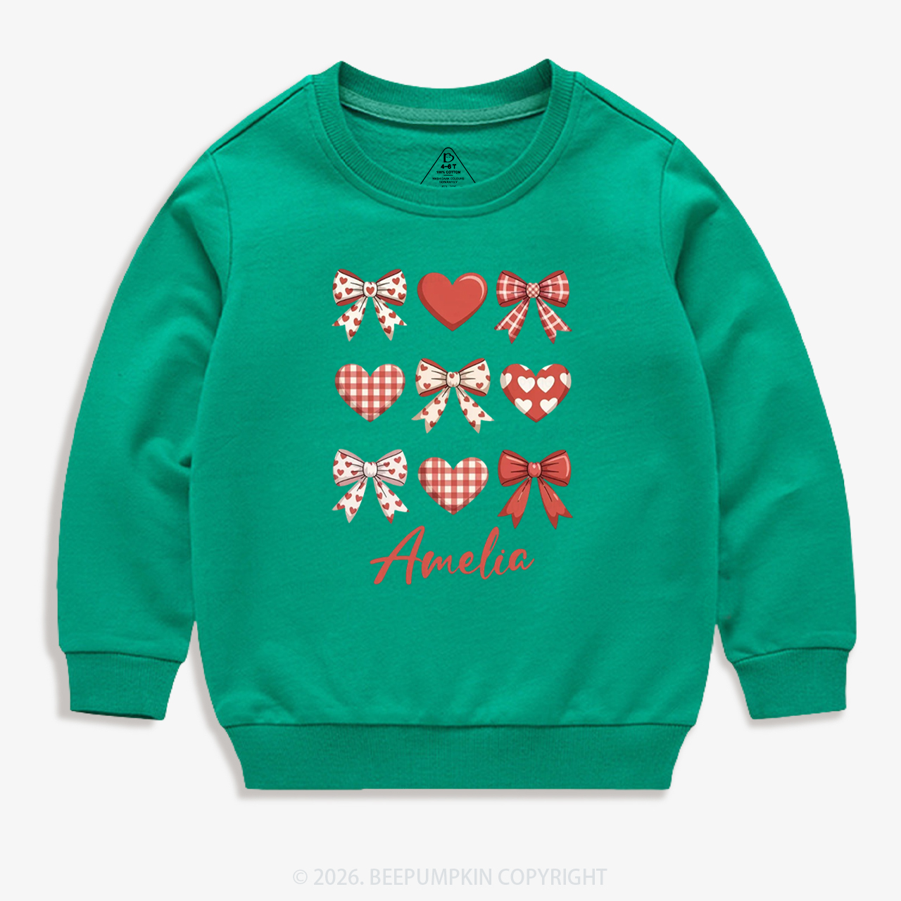 Personalized Bow Heart Valentine's Day Kid's Sweatshirt