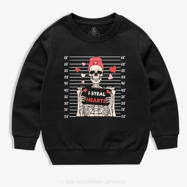 I Steal Hearts Skeleton Valentine's Day Kid's Sweatshirt