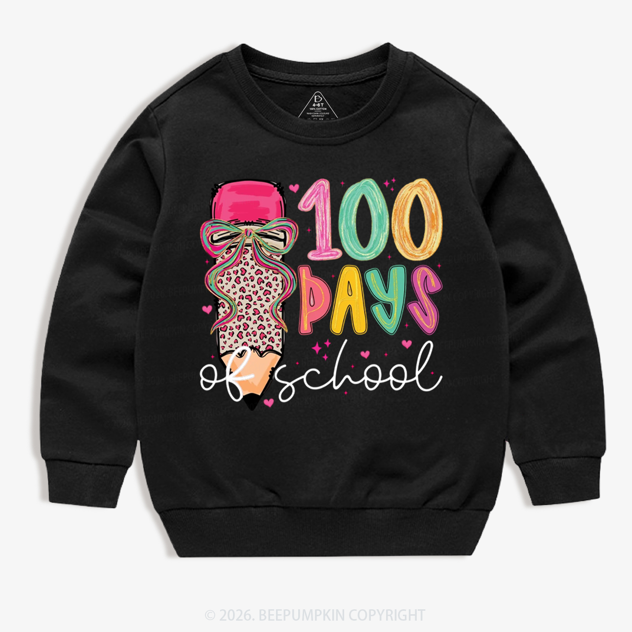 Bow Pencil 100 Days Of  School  Edition Toddler&Kid's Sweatshirt