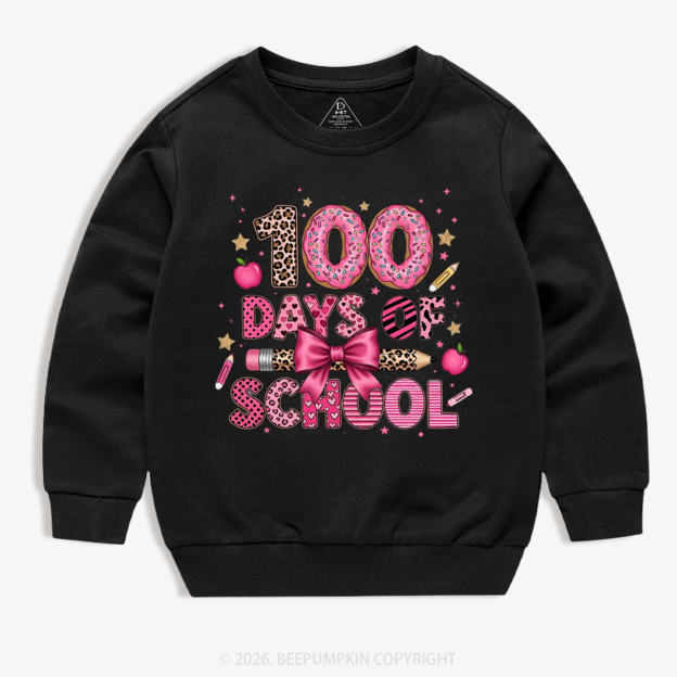 Preppy Pink Bow 100 Days Of School Toddler&Kid's Sweatshirt
