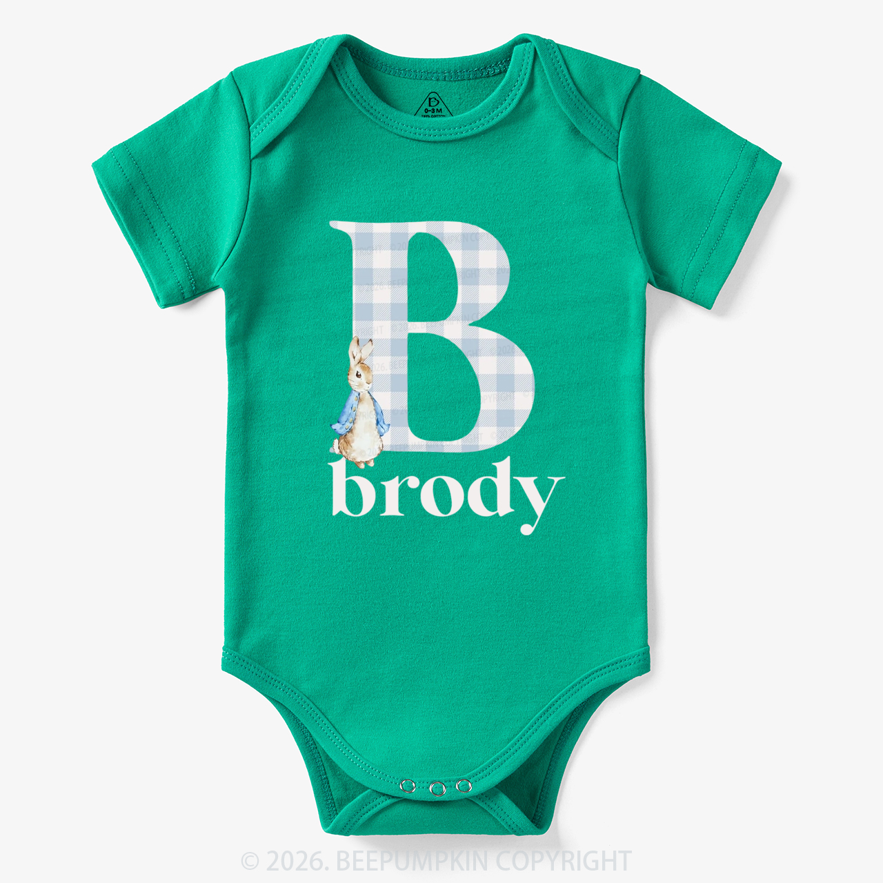 Personalized Gingham Name Easter Bunny Bodysuit