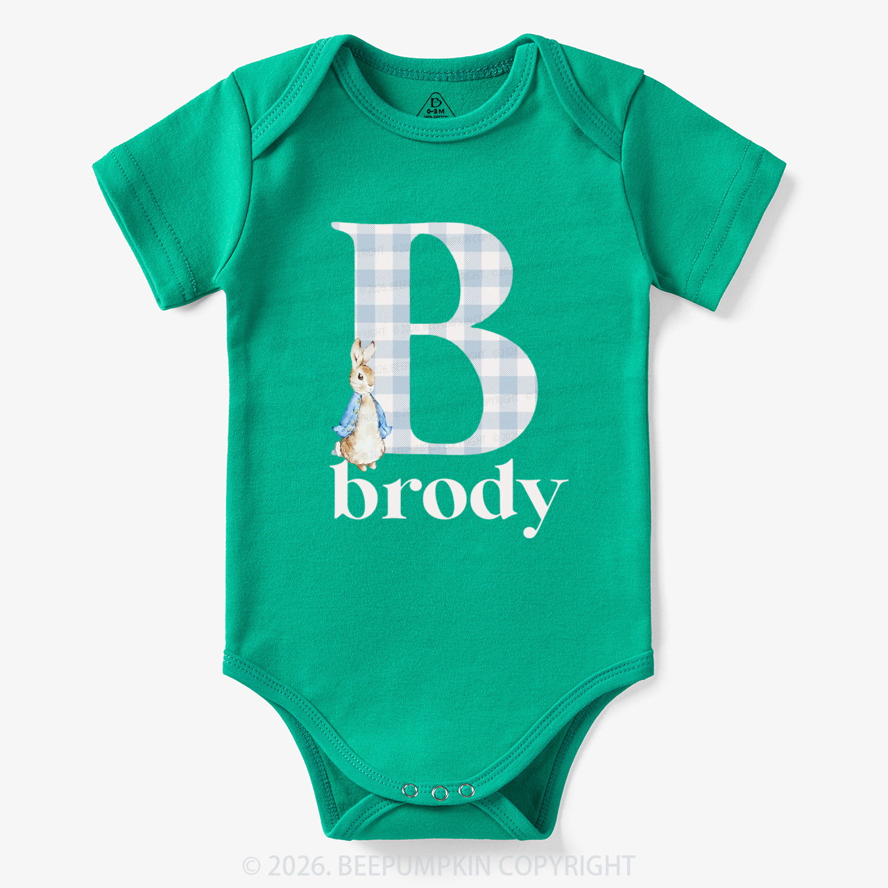 Personalized Gingham Name Easter Bunny Bodysuit