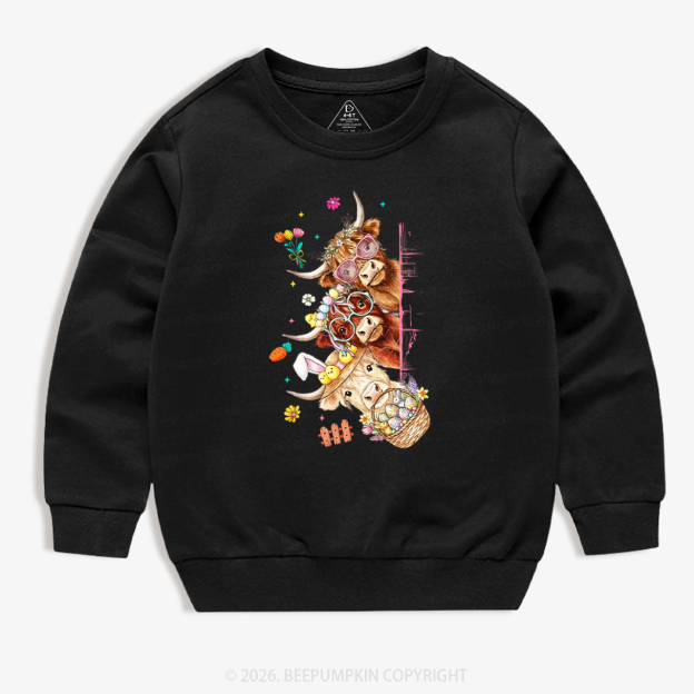 Easter Day Highland Cow&Bunny Kid's Sweatshirt