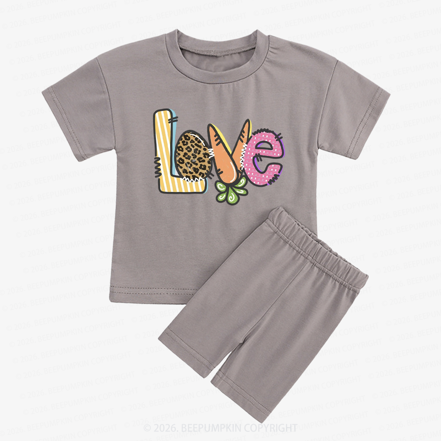 Easter Carrot Love Kids Biker Shorts&Tee