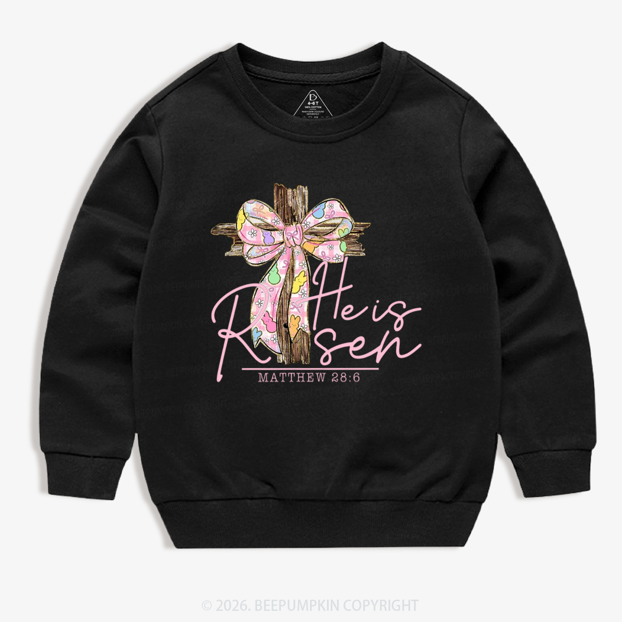 He Is Risen Easter Coquette Bow Kid's Sweatshirt