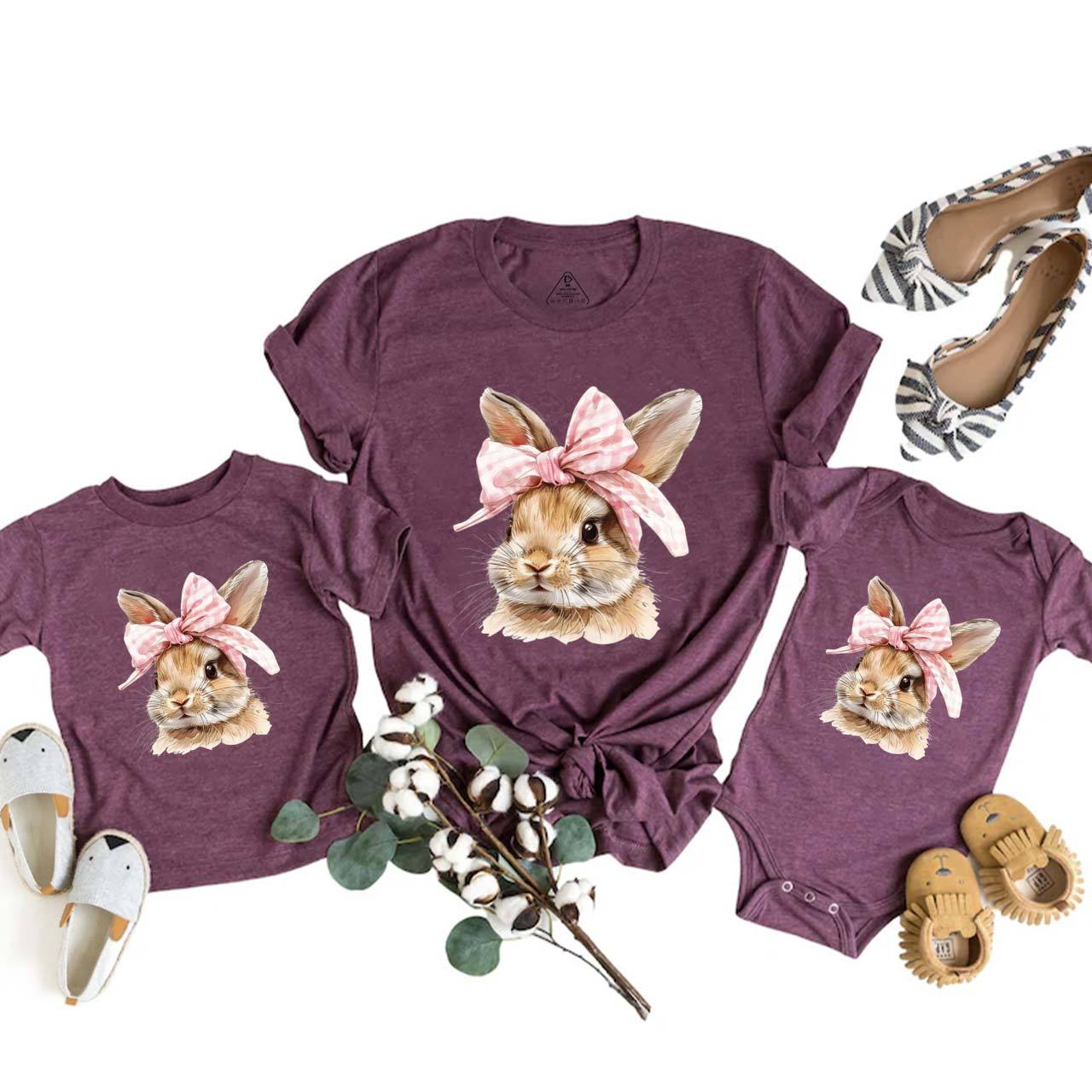 Cute Bunny with Bow Easter Mom&Me Matching Tees