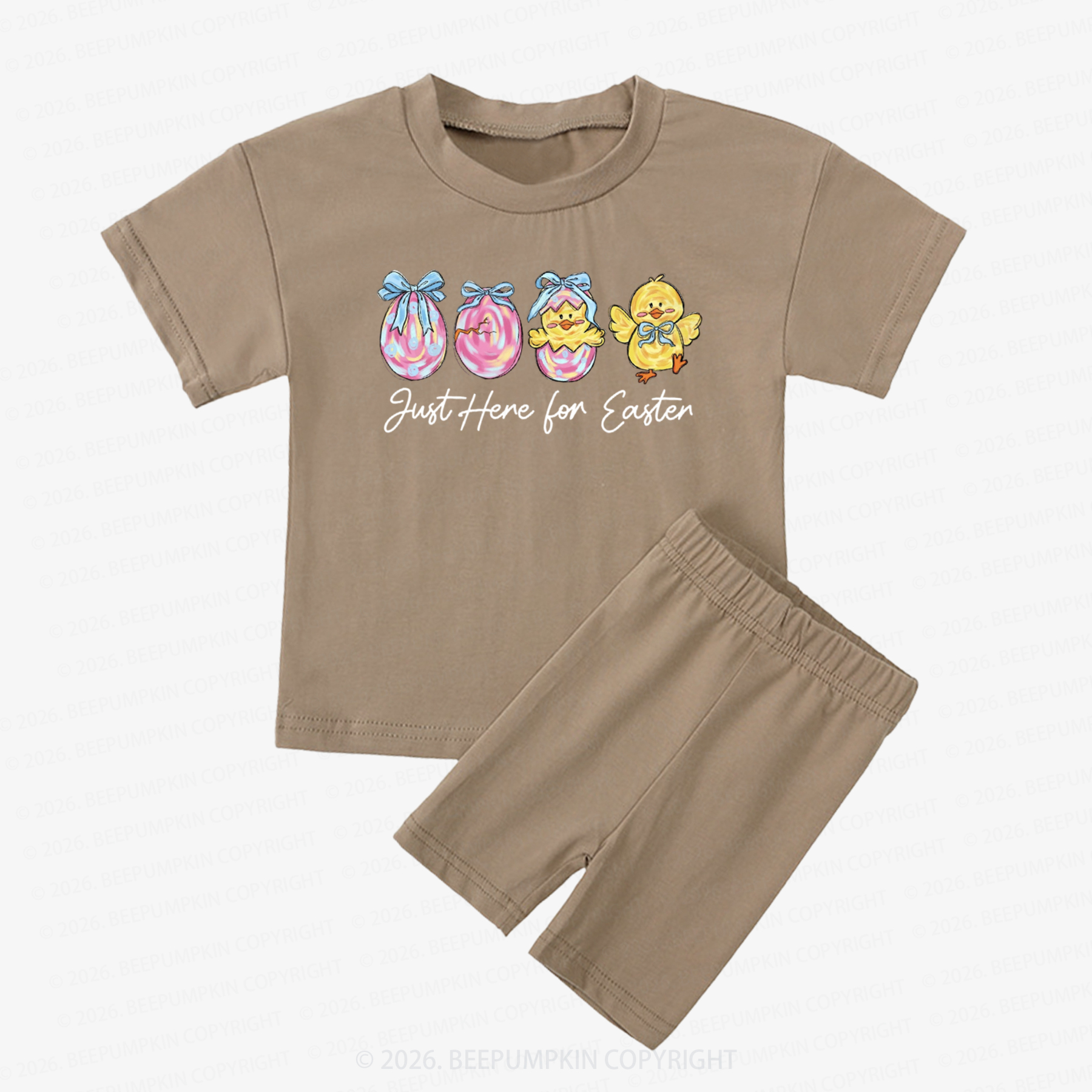 Just Here For Easter Pastel Eggs Coquette Kids Biker Shorts&Tee