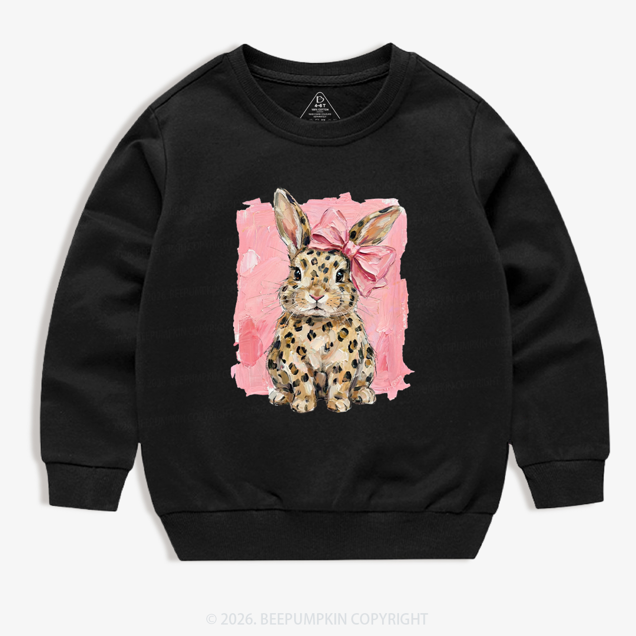 Oil Paint Leopard & Pink Bow Coquette Bunny Kid's Sweatshirt