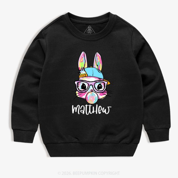 Personalized Kid Name Easter Bunny Coquette Bow Kid's Sweatshirt