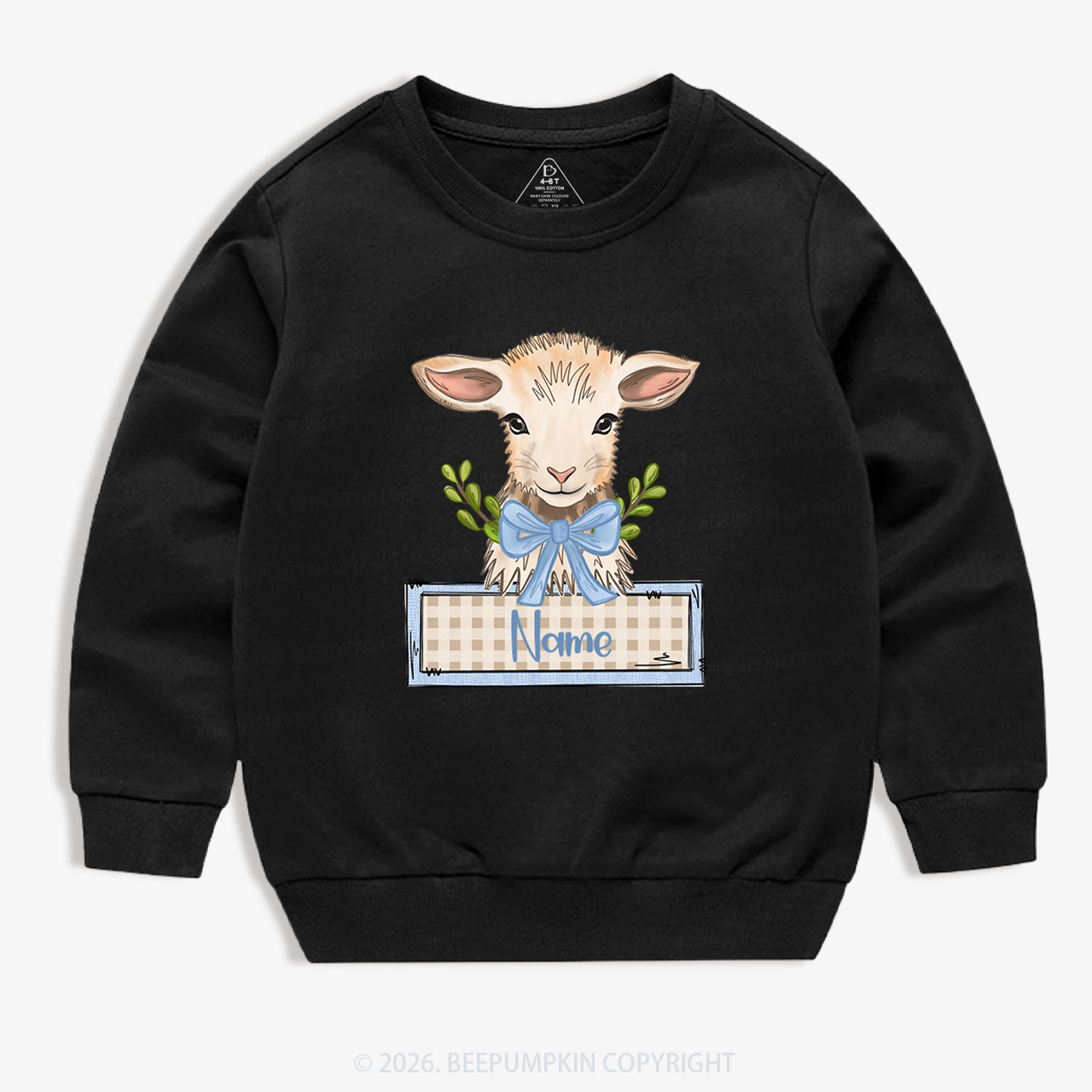 Personalized Baby Lamb With Bow Kid's Sweatshirt