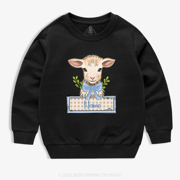 Personalized Baby Lamb With Bow Kid's Sweatshirt