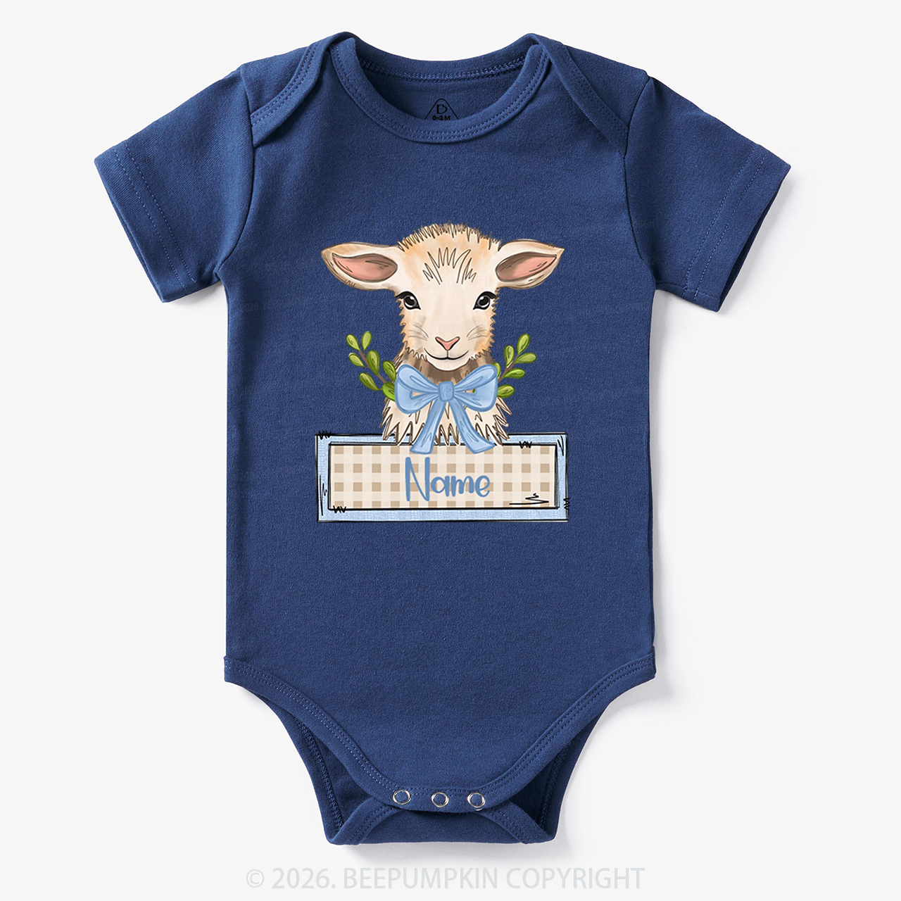 Personalized Baby Lamb With Bow Bodysuit