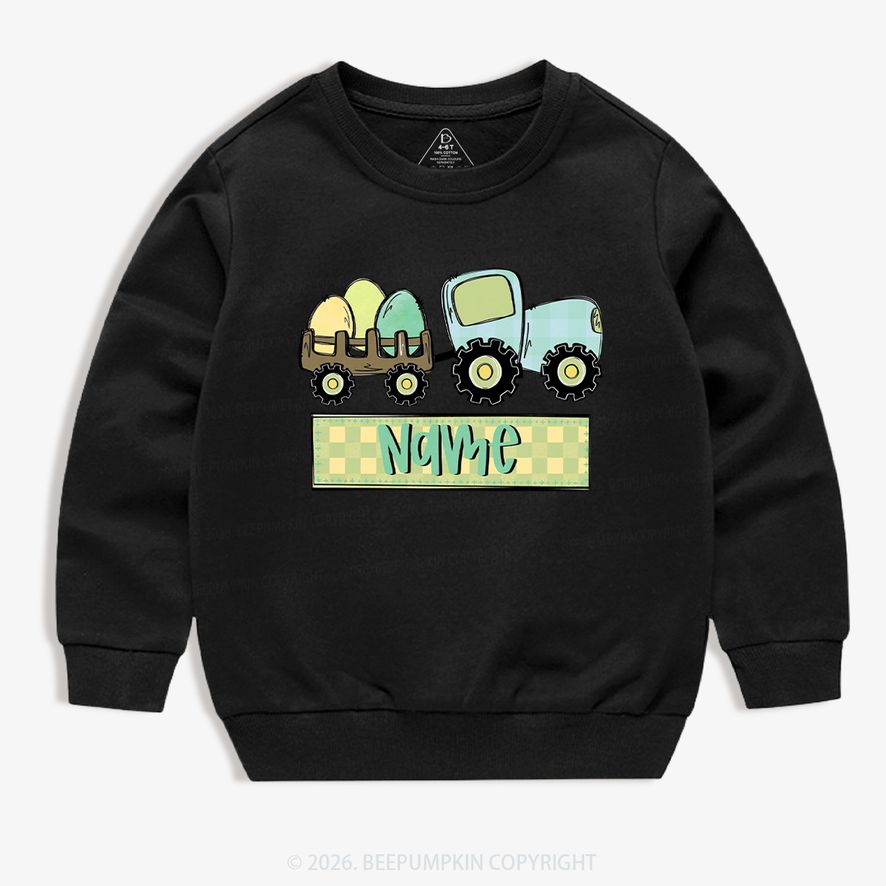 Personalized Name Easter Tractor Kid's Sweatshirt