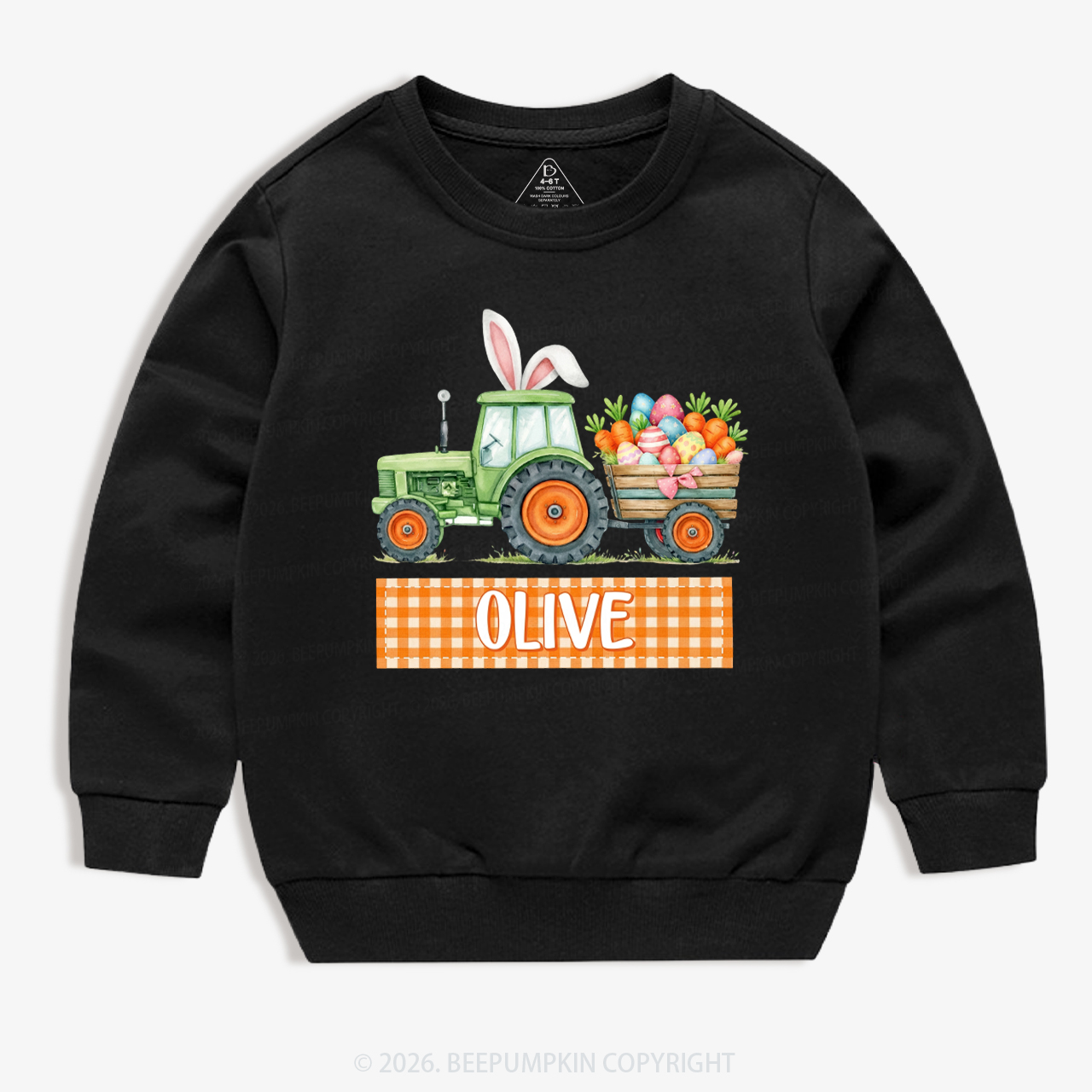 Personalized Name Easter Tractor Farm Kid's Sweatshirt