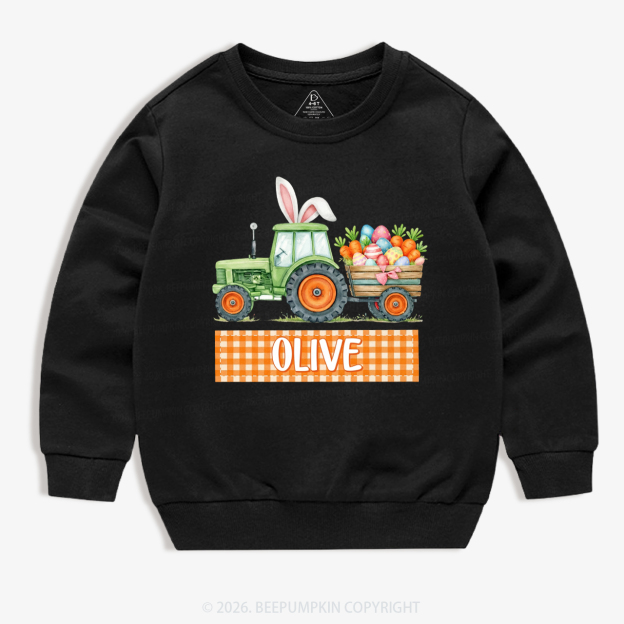 Personalized Name Easter Tractor Farm Kid's Sweatshirt