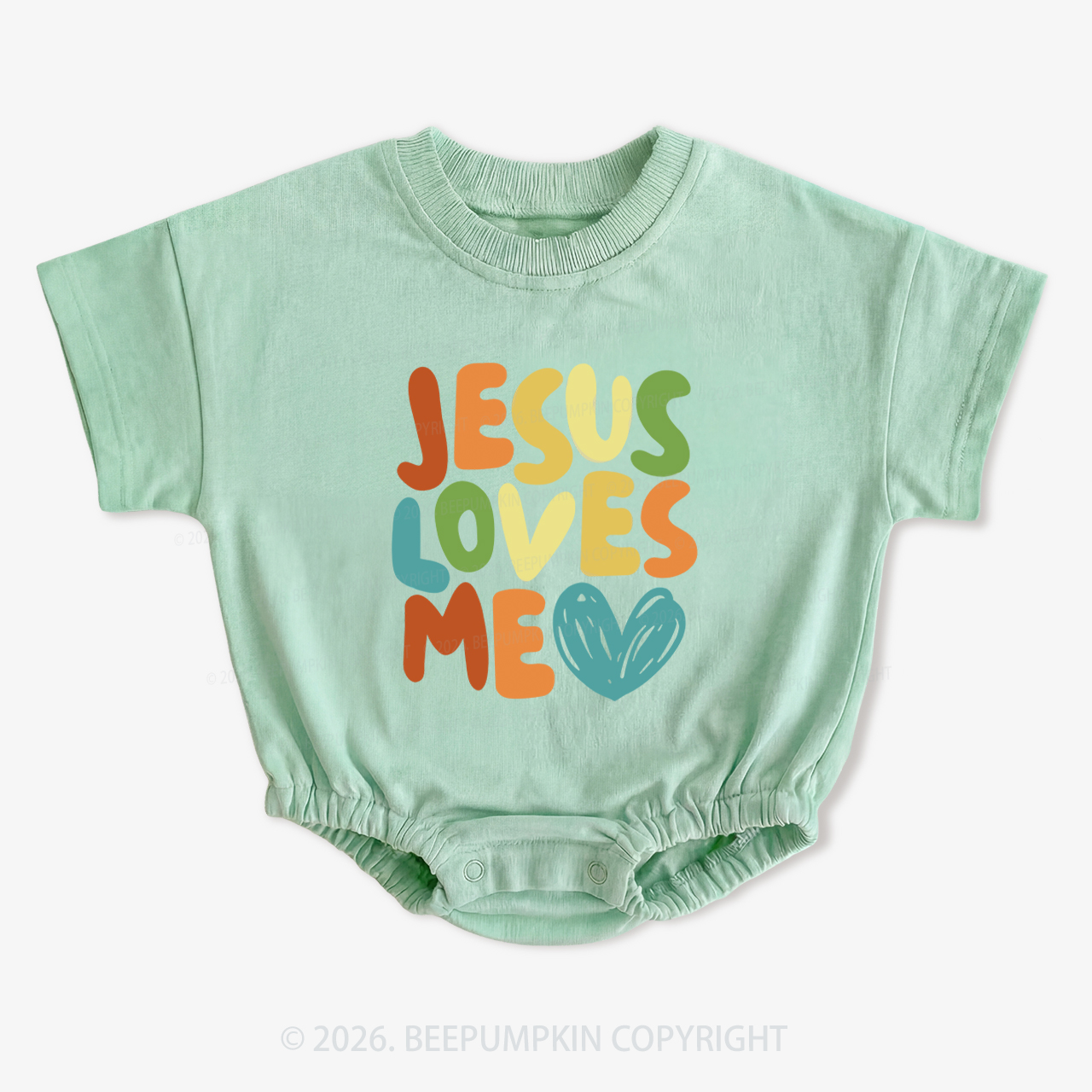 Jesus Loves Me Christian Short Sleeve Baby Bubble Romper