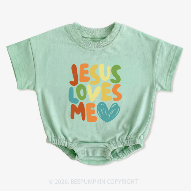 Jesus Loves Me Christian Short Sleeve Baby Bubble Romper
