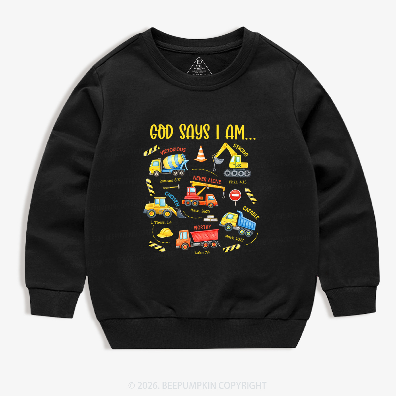 God Says I Am Construction Kid's Sweatshirt