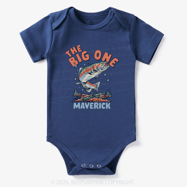 Personalized Retro The Big One Fishing Trout 1st Birthday Bodysuit