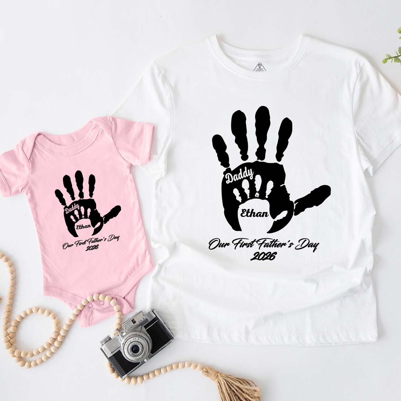 Personalized Our First Father's Day Hands Daddy And Me Matching Shirt