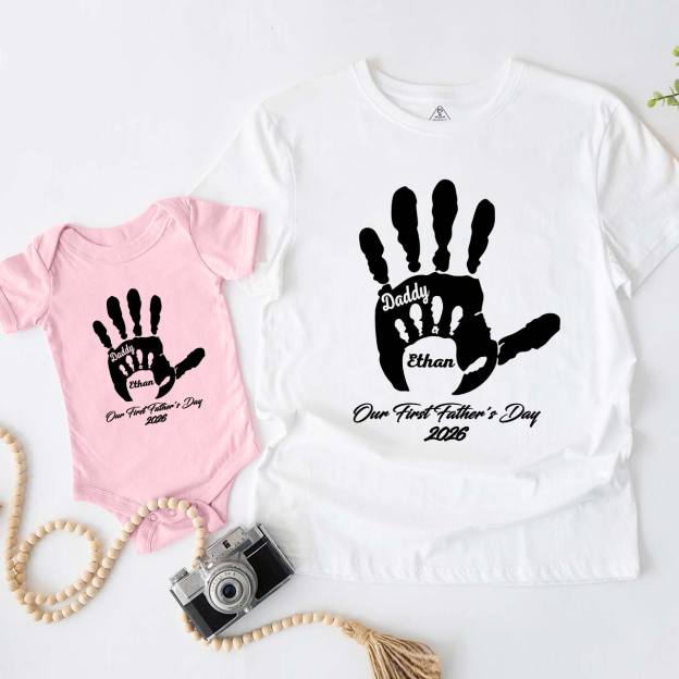 Personalized Our First Father's Day Hands Daddy And Me Matching Shirt