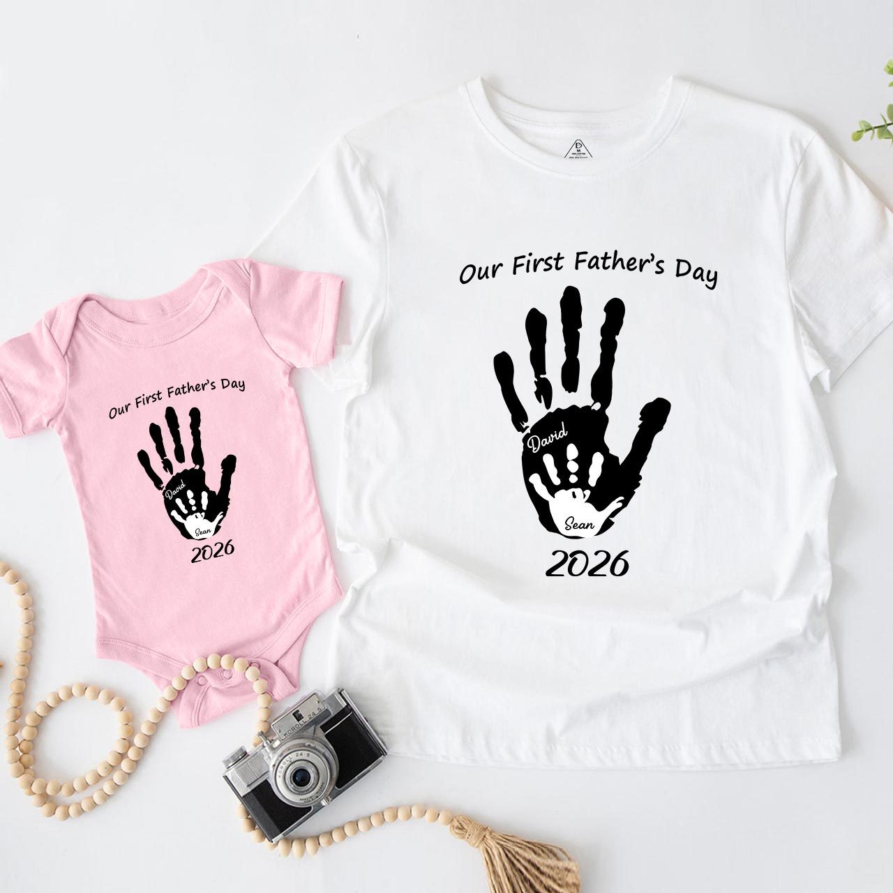 Personalized Handprint Name Dad&Me Matching T-Shirts