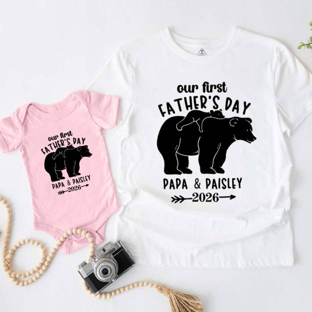 First Dad and me Gift-Dad Bear With Baby Bear Shirts