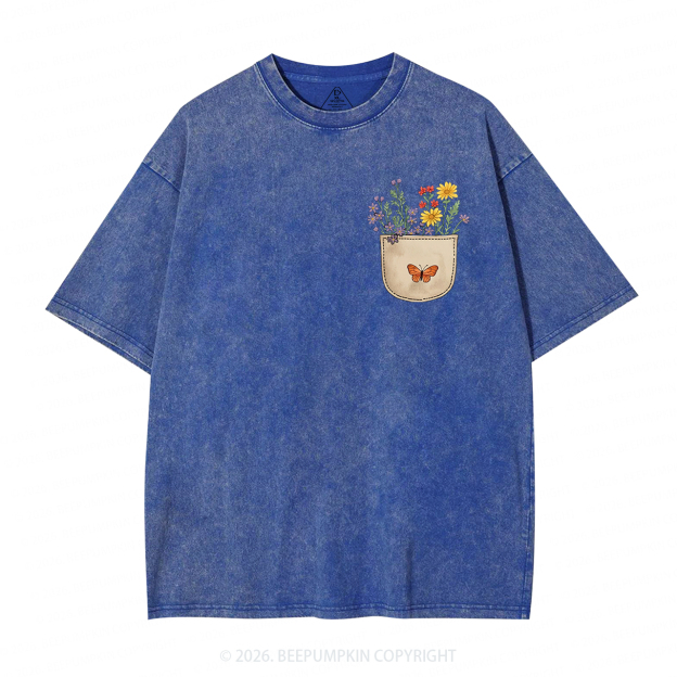 Wild Flowers Pocket Adult Washed T-Shirts
