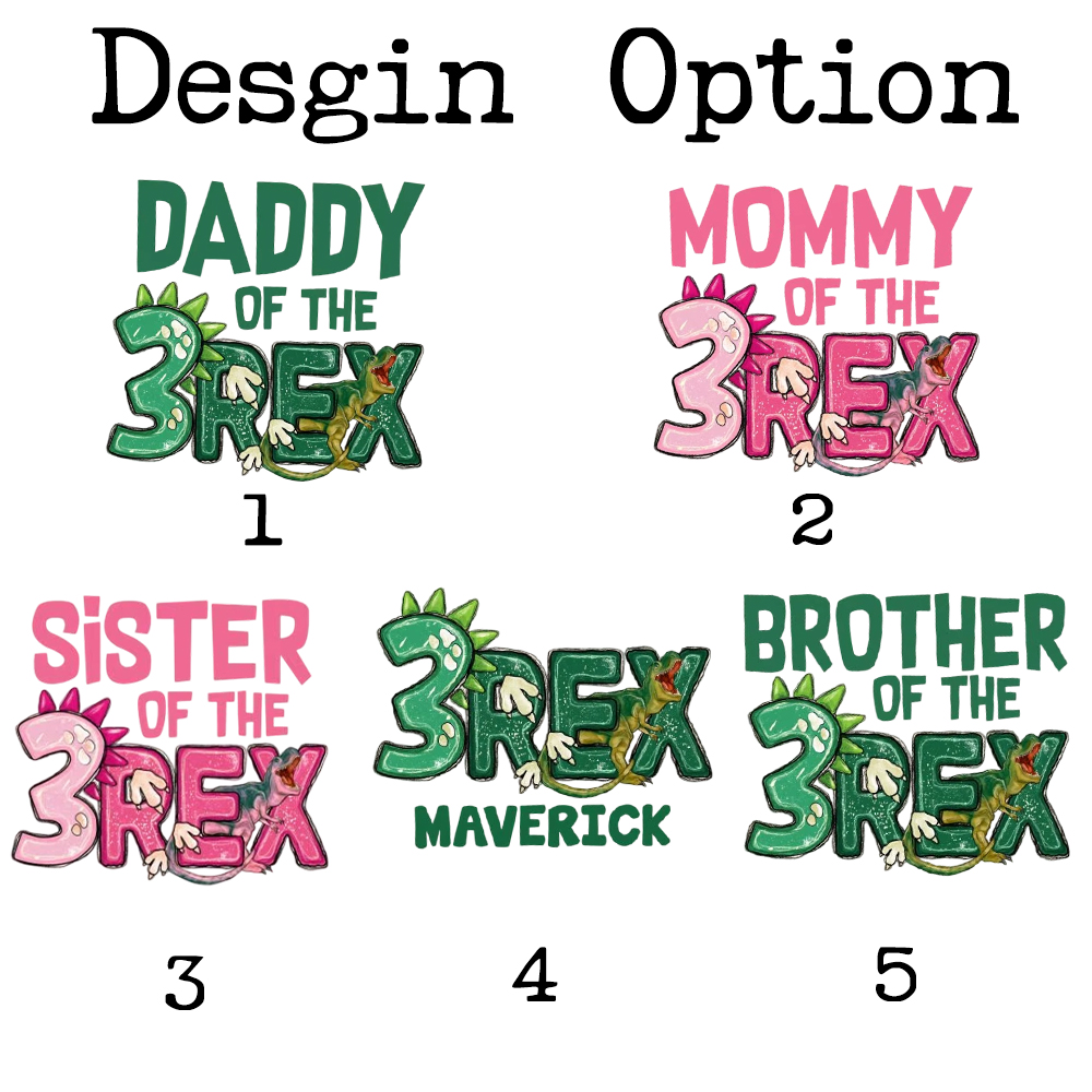 Personalized Rex Dinosaur Birthday Family Matching T-Shirts