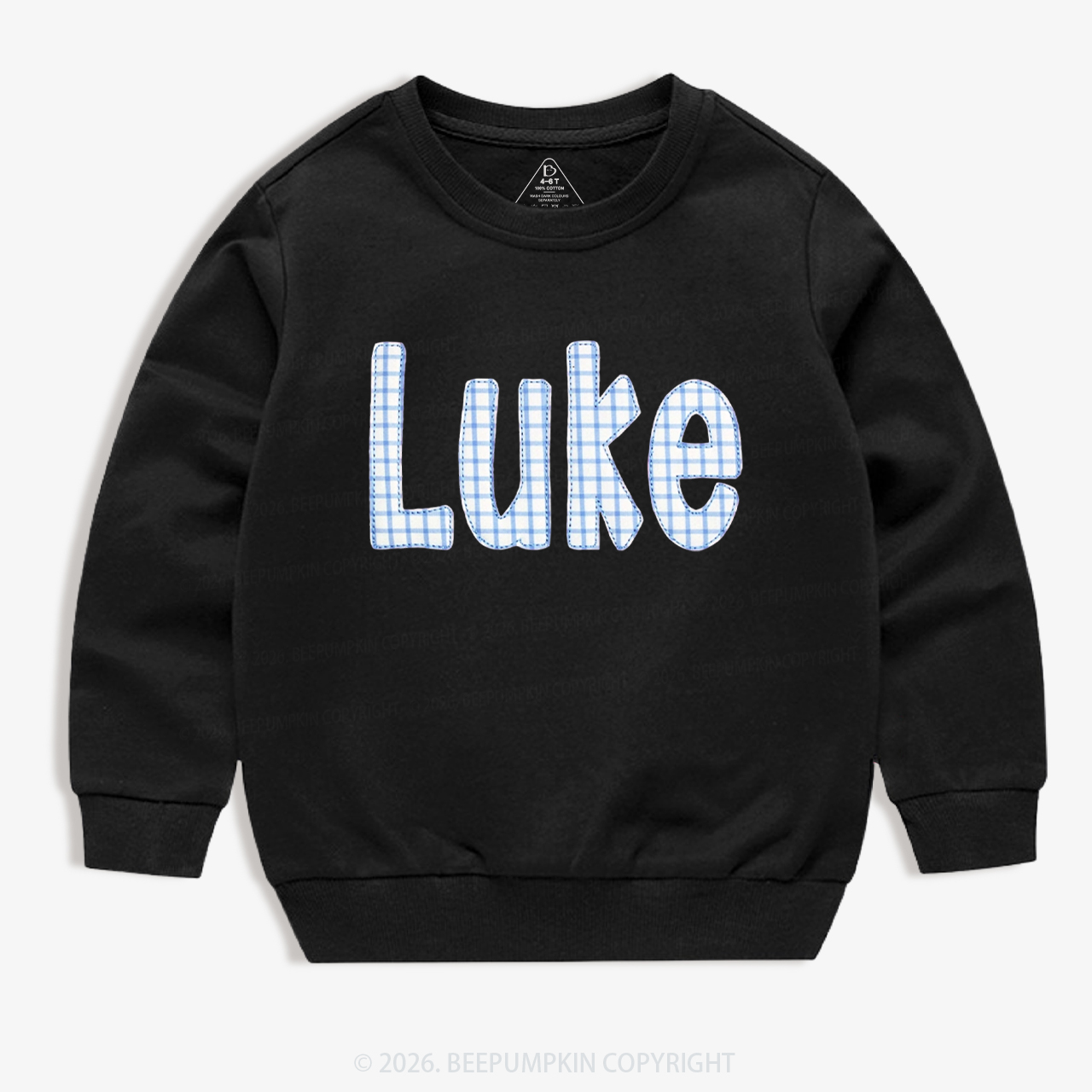 Personalized Plaid Applique Name Kid's Sweatshirt