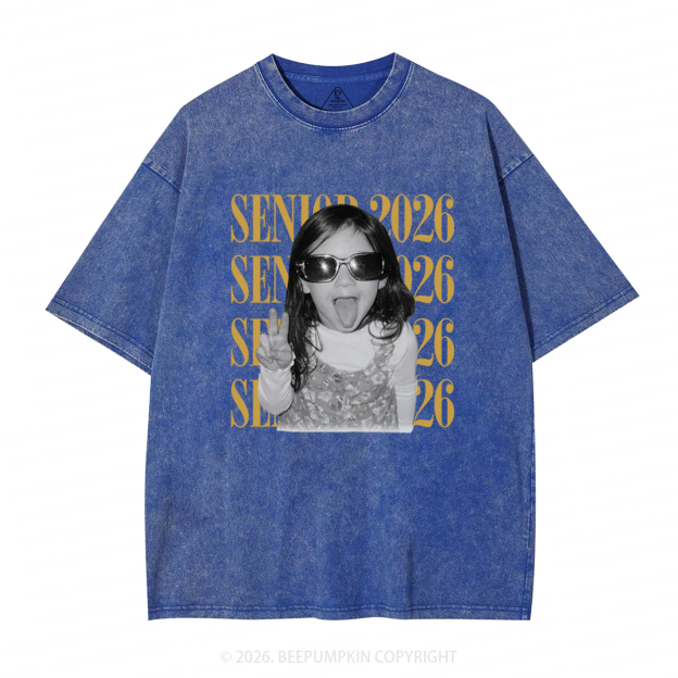 Personalized Vintage Photo And Year Senior Adult Washed T-Shirts