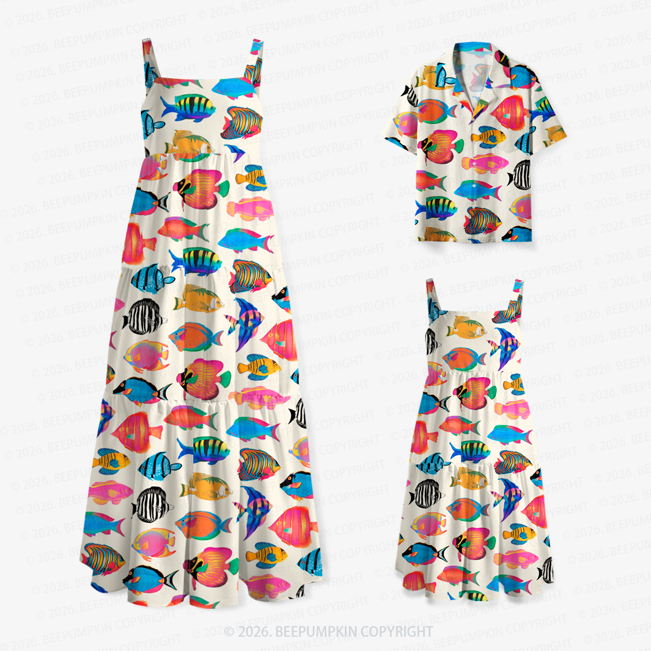 Tropical Reef Harmony Mom&Kids Summer Matching All-Over Print Outfits