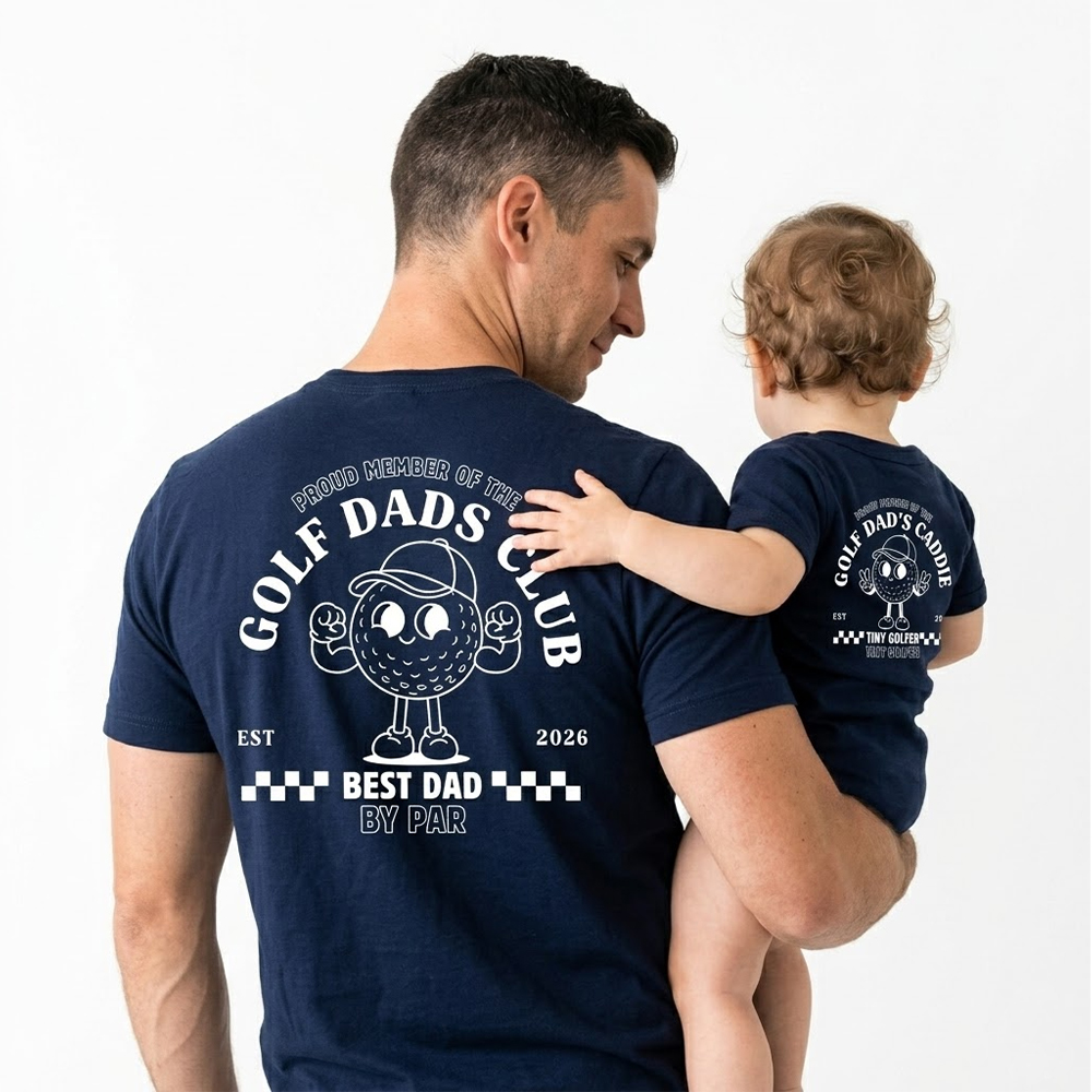  Personalized Dad And Kids Retro Golf Dad&Me Matching Shirts-Back Design