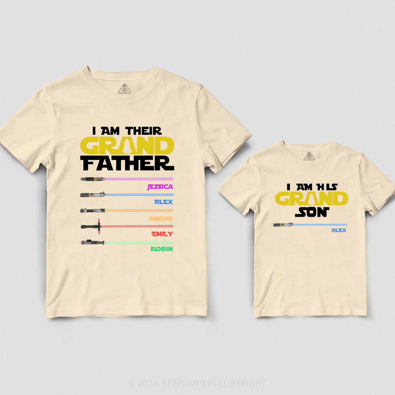 Personalized Galaxy Lightsaber With Grandkids Names Dad&Me Matching Shirts