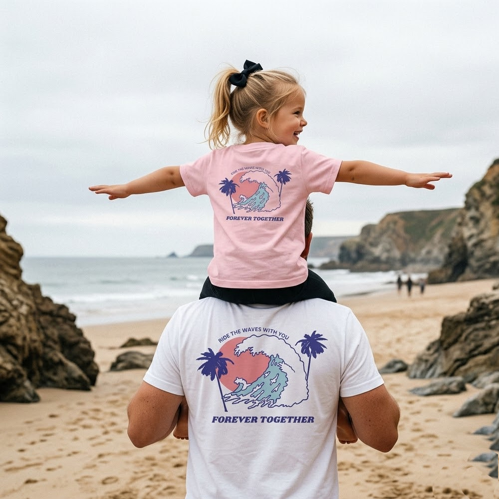 Ride the Waves With You Forever Together Dad&Me Matching Shirts-Back Design