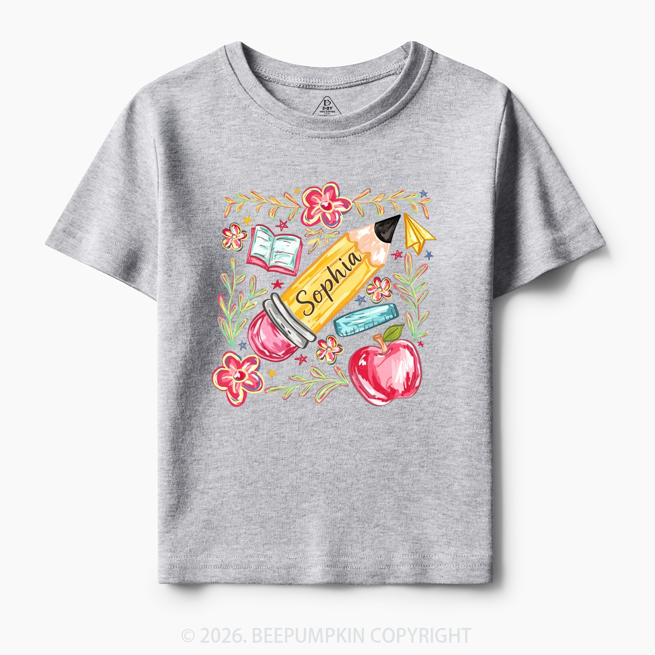 Personalized Name Floral Pencil Toddler&Kid's Tees