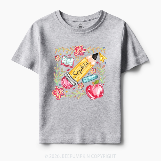 Personalized Name Floral Pencil Toddler&Kid's Tees