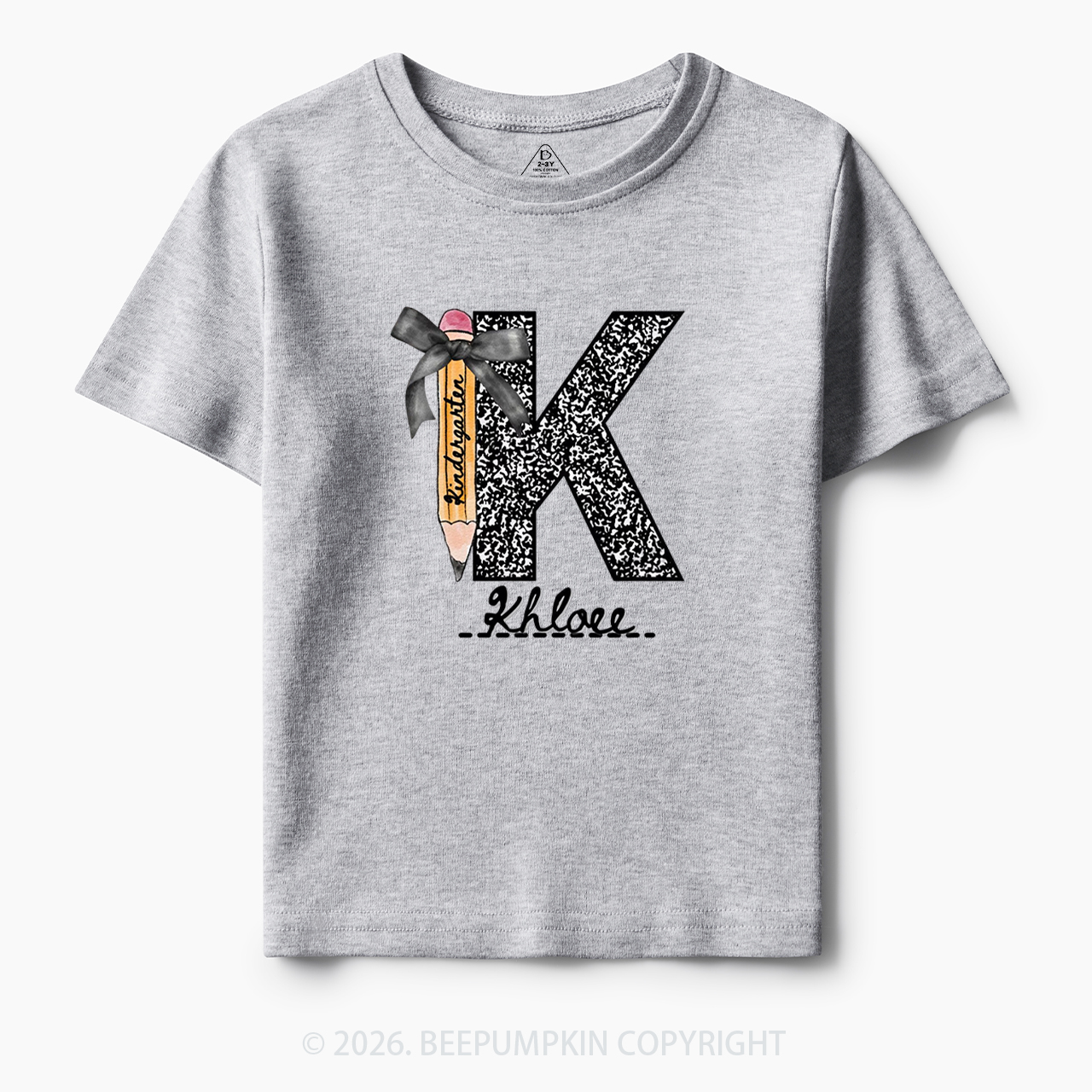 Personalized Grade&Name Monogram Pencil Bow Toddler&Kid's Tees