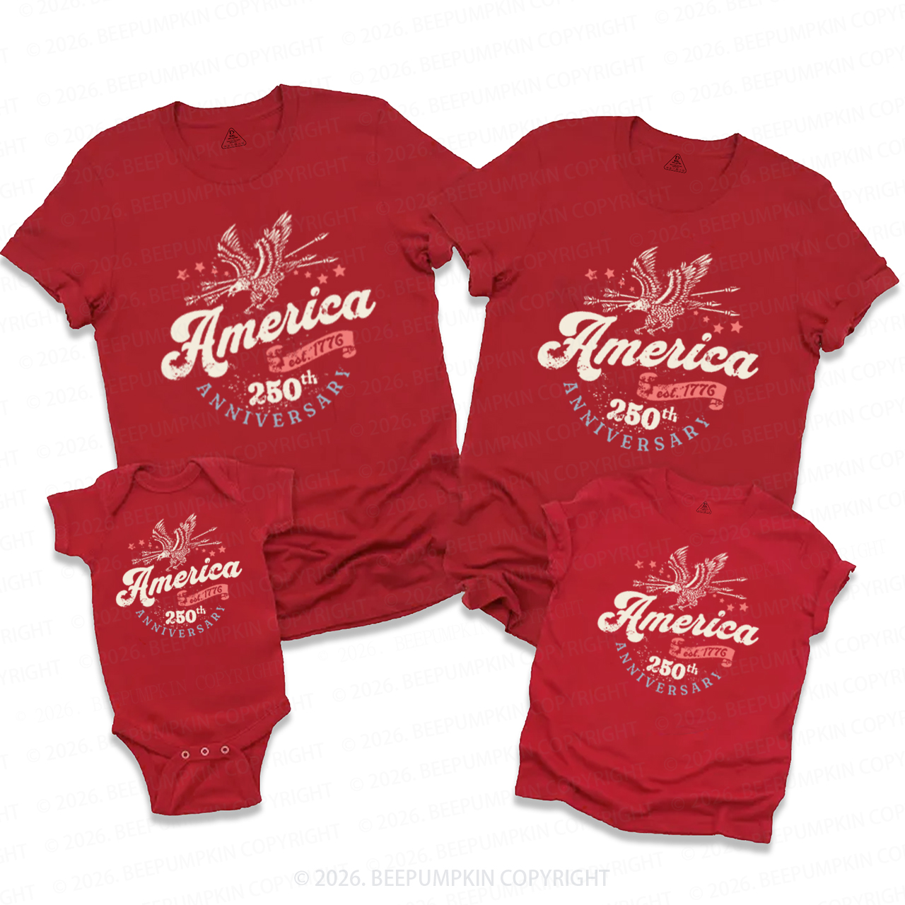 250th Anniversary USA Retro 4th of July Family Matching Shirts
